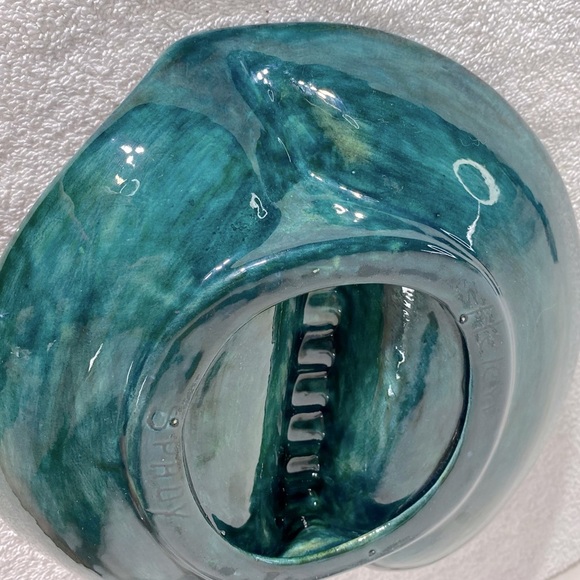 Vintage Handmade Green Black Painted Ceramic Ashtray Trinket Dish Art Decor - Picture 15 of 16